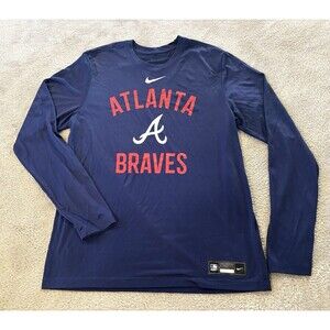 Atlanta Braves Shirt Mens L Blue MLB Baseball Nike Pro Long Sleeve Authentic